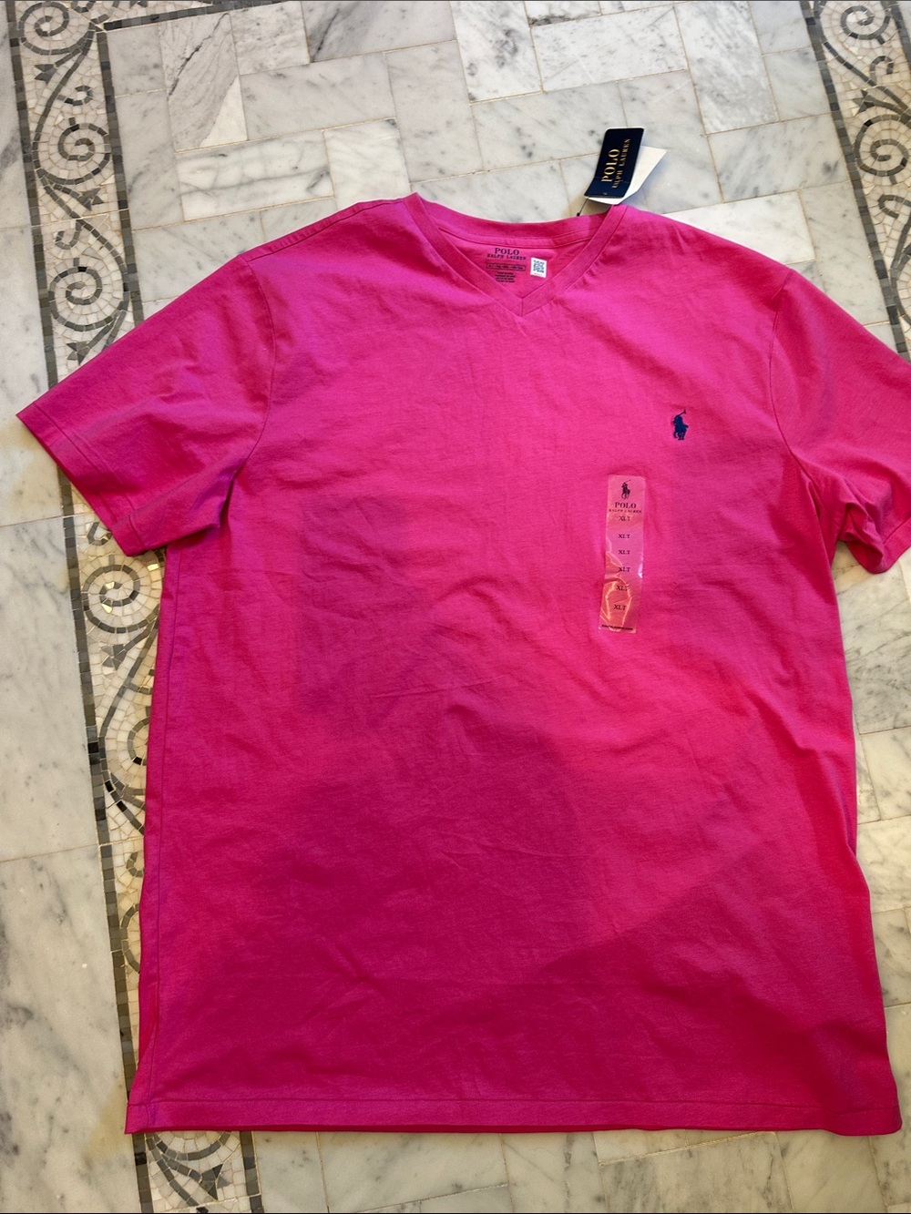 Polo by Ralph Lauren Men's V-Neck T-Shirt in Bright Pink XL Tall